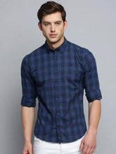 Men Navy Checked Casual Shirt-SOMNIUMCHECKS-2010-Navyblue